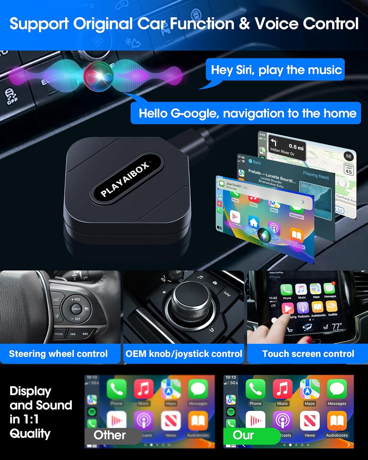 Carplay Wireless Adapter Android Car Wireless Adapter 2 in 1 Design, Bluetooth 5.0 Adapter Wireles-s Android Car Fast Connection Transmission with Plug and Play Mini Design