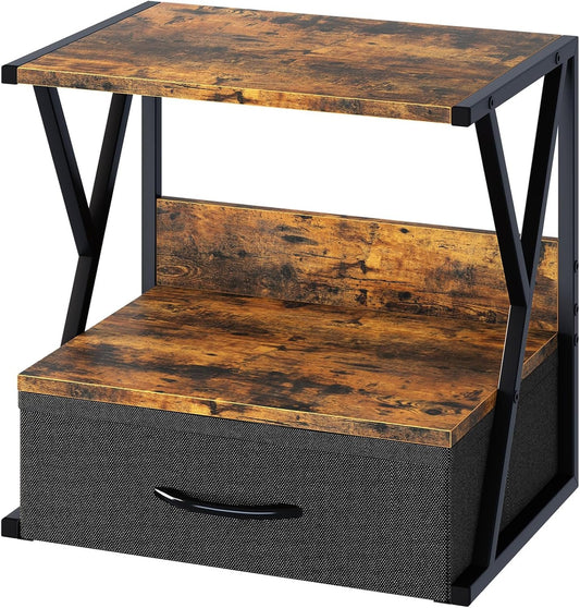 Aboxoo 2 Tier Desktop Printer Stand With Storage Drawer, Rustic Brown, Fits Printers Up to 7.5 lbs & 11.1" W x 16.9" L x 15" H