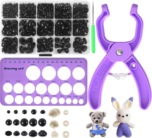 GEOCCI Safety Eye Tool Auxiliary Tool for Attaching Safety Eyes for Crocheting with 566PCS Safety Eyes and Noses for Amigurumi and Safety Eye 10-30mm Sizer Toolï¼ˆPurpleï¼‰