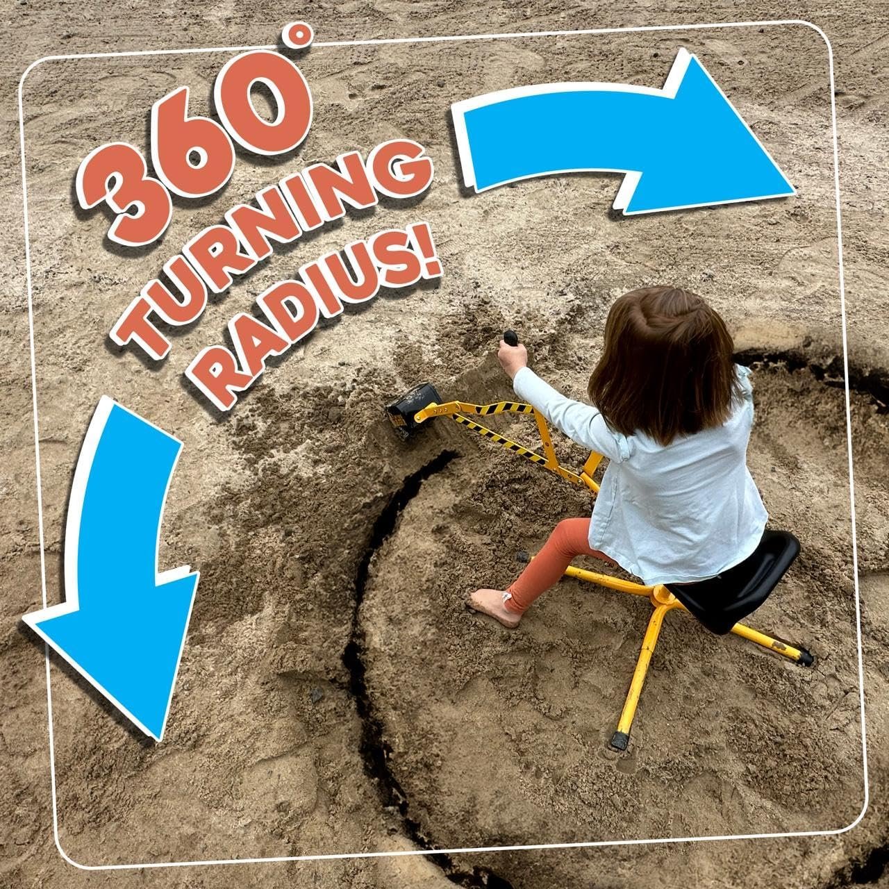 Stargo Sand Digger Kids Excavator Ride on Toy, Solid Steel Rotates 360, Hard Hat for Role Play, Outdoor Sandbox Toy Digger for Kids, Sand Dirt Snow