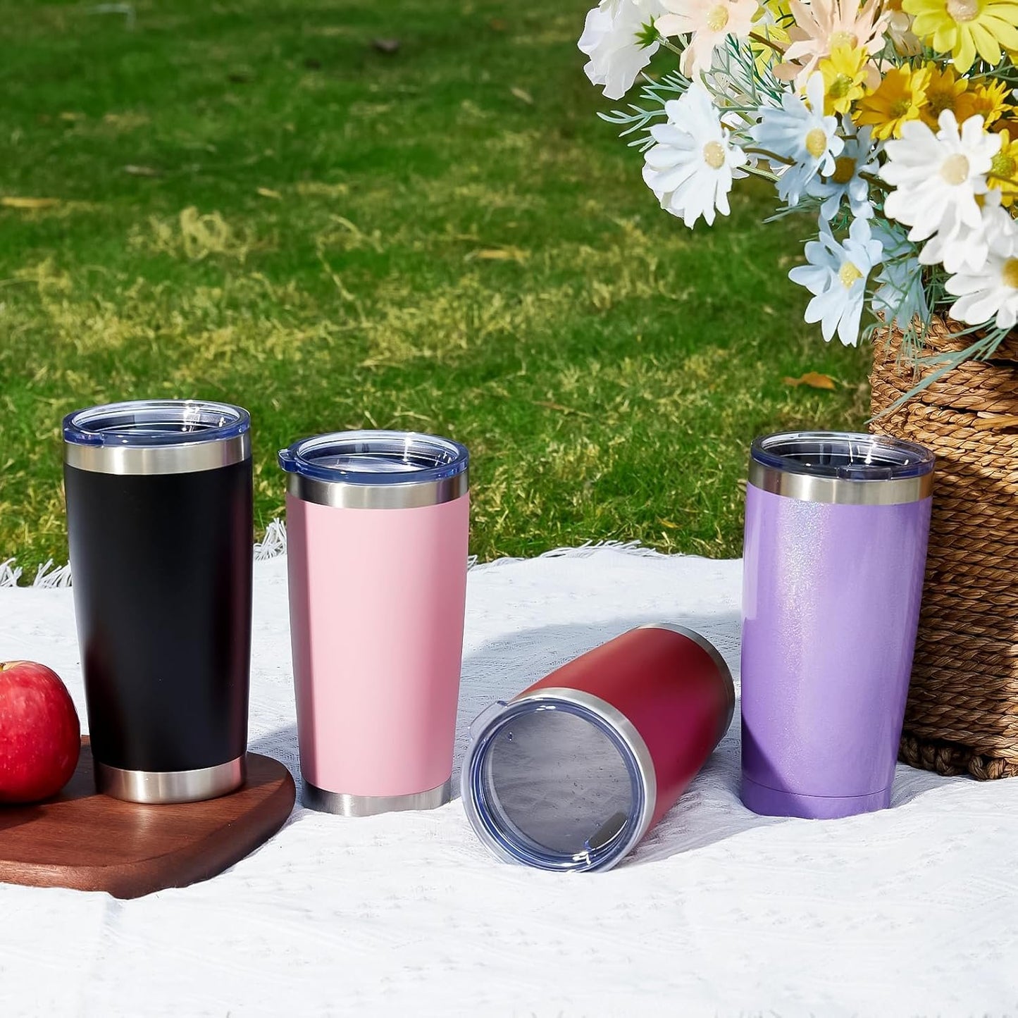MEWAY 20oz Tumbler Double Wall Vacuum Insulated Travel Mug Bulk, Mix Color Stainless Steel Tumblers with Lid and Straw, Durable Powder Coated Coffee Cups for Cold & Hot Drinks