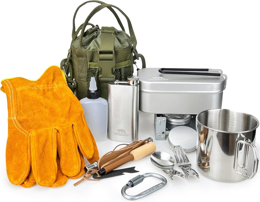 Pubgeer Portable Bushcraft Cooking Gear, Survival Cooking Kit, Canteen Cook Set, Wild Survival Equipment, Portable Cookware, Campfire Cooking Mess kit, Self Reliance, Solo Camping Cooking Kit