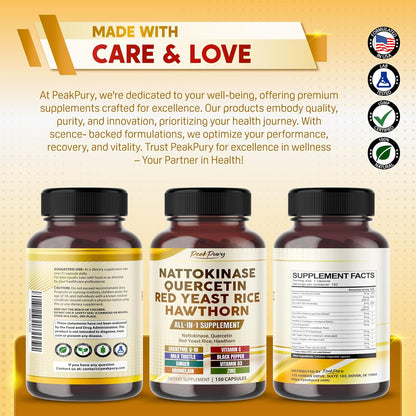 Nattokinase 5000FU Quercetin Red Yeast Rice Hawthorn - Overall Wellness Support - Made in USA