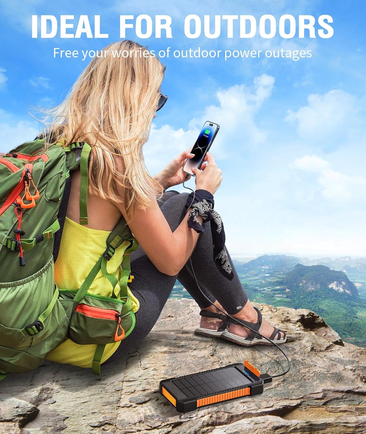 Solar Power Bank 38800mAh Portable Solar Charger 3 Ports Power Bank External Batteries 3 Solar Panels with Flashlight Light/SOS/Strobe, Power Bank for iPhone Samsung and More (Orange-a, 38800mAh)