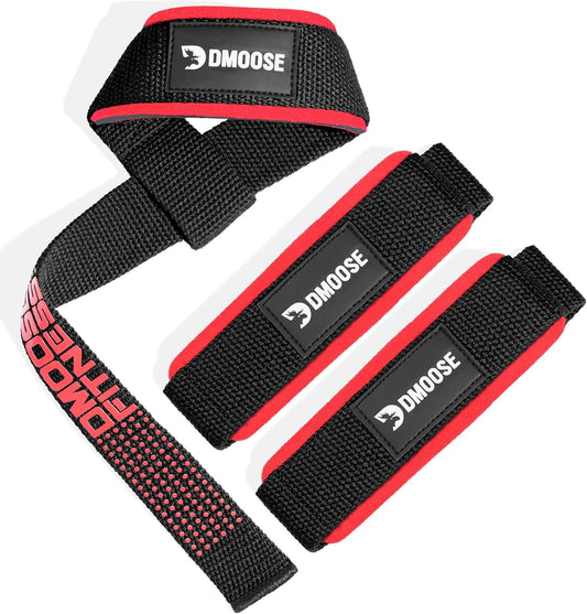 DMoose Fitness Lifting Straps - 4mm Neoprene Padded Wrist Straps for Weightlifting & Powerlifting - Cotton Lifting Strap with Silicone Grip for Men & Women - Durable Deadlift Strap for Gym Workout