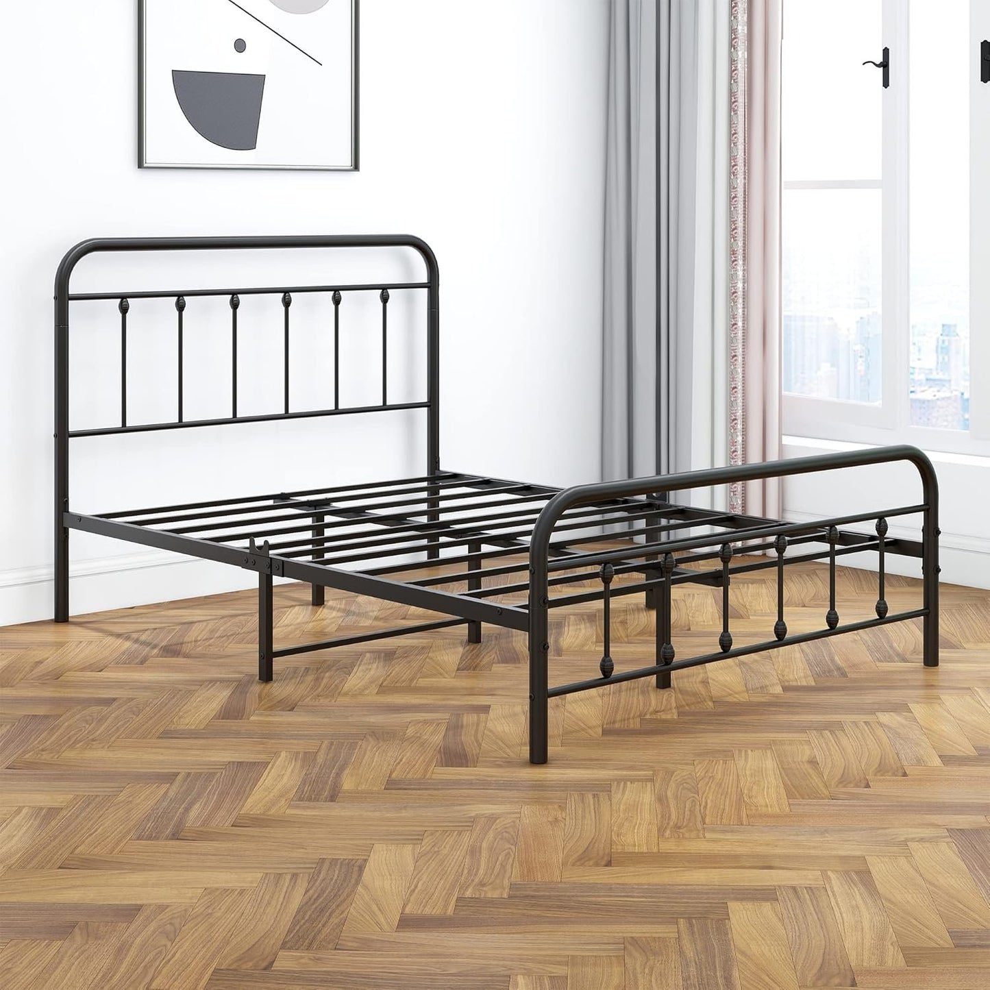 DUMEE Full Bed Frame with Headboard and Footboard Metal Platform Bed Frame Full Size Bed Slats Support No Box Spring Needed,Textured Black