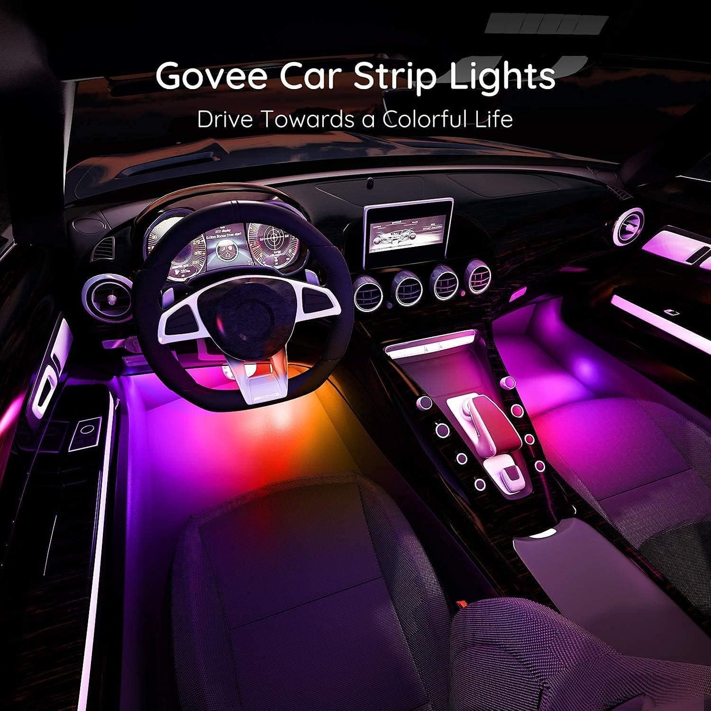 Govee Interior Car Lights, RGBIC Car Lights Car Atmosphere Lights with Smart APP Control 4pcs, Music Sync Mode, 30 Scene Options 16 Million Colors, DIY Mode, Car LED Strip Lights for Cars, SUVs