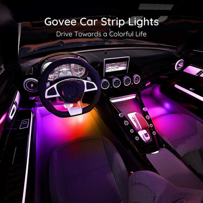 Govee Interior Car Lights, RGBIC Car Lights Car Atmosphere Lights with Smart APP Control 4pcs, Music Sync Mode, 30 Scene Options 16 Million Colors, DIY Mode, Car LED Strip Lights for Cars, SUVs