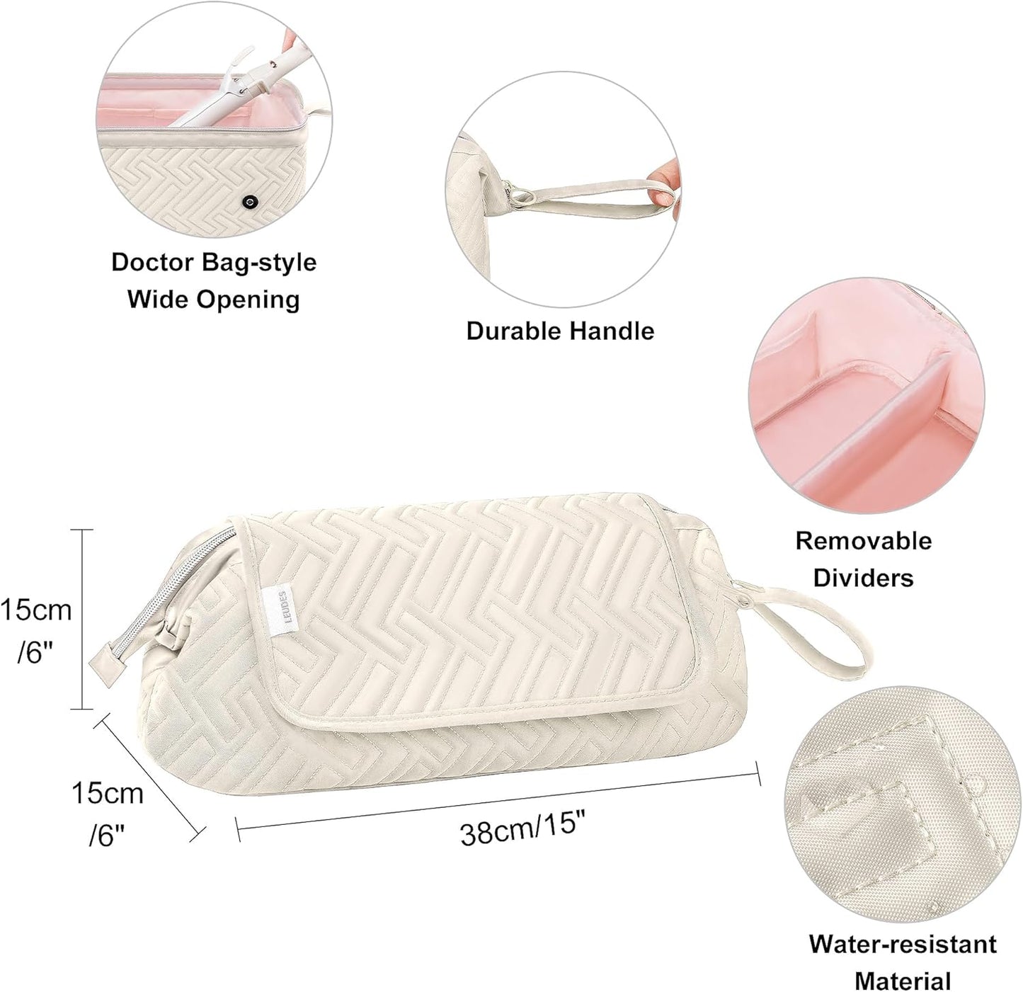 Leudes Hair Tools Travel Bag for Women Heat Resistant Mat for Travel Essentials Hot Tools Straighteners,Flat Irons,Curling Iron,Hot Air Brushes and Hair Dryer Organizer Bags 2 in 1 (Beige)
