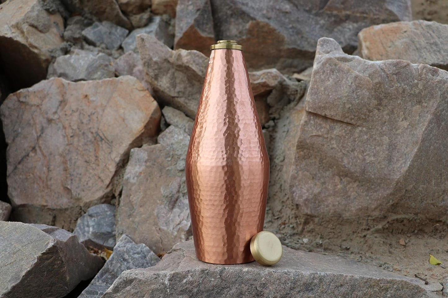 DeKulture Hand Hammered Vintage Pure Copper Water Bottle With Brass Knob Ideal Drinkware With Ayurveda and Yoga Benefits 3.5 x 9 (DH) Inches 800 ml