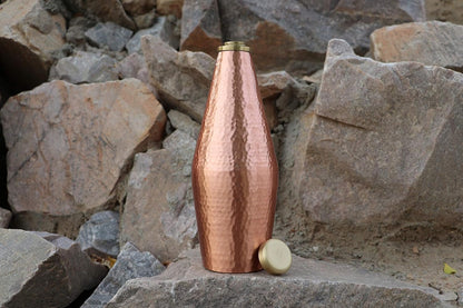 DeKulture Hand Hammered Vintage Pure Copper Water Bottle With Brass Knob Ideal Drinkware With Ayurveda and Yoga Benefits 3.5 x 9 (DH) Inches 800 ml