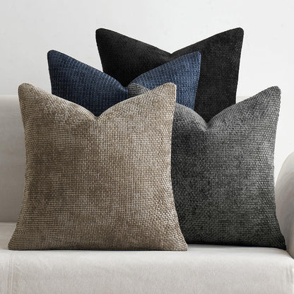 MIULEE Pack of 4 Couch Throw Pillow Covers 20x20 Inch Neutral Navy/Grey Soft Decorative Chenille Pillow Covers Farmhouse Cushion Covers for Home Decor Sofa Bedroom Living Room