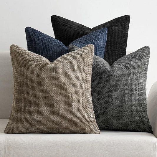 MIULEE Pack of 4 Couch Throw Pillow Covers 20x20 Inch Neutral Navy/Grey Soft Decorative Chenille Pillow Covers Farmhouse Cushion Covers for Home Decor Sofa Bedroom Living Room