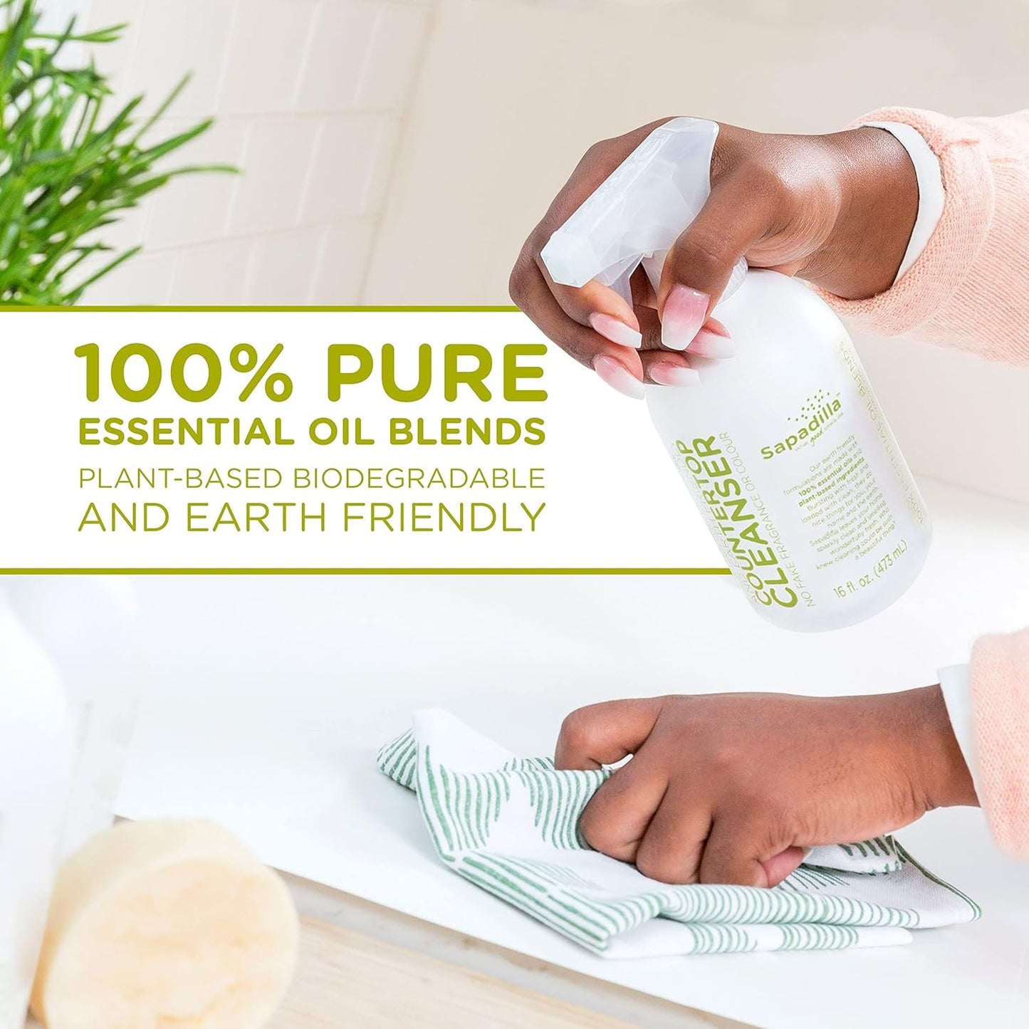 Sapadilla Multi-Surface Countertop Spray - Rosemary + Peppermint - Made with 100% Pure Essential Oil Blends, Multi-Purpose Household Cleaner, Aromatic, Plant Based, Biodegradable, 16 Ounce (Pack of 1)