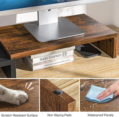 Rfiver Dual Monitor Stand, Desk Monitor Riser with 48.2" Adjustable Length and Angle, Computer Monitor Stand for Desk Riser Shelf, Office Supplies, Computer Accessories, Brown