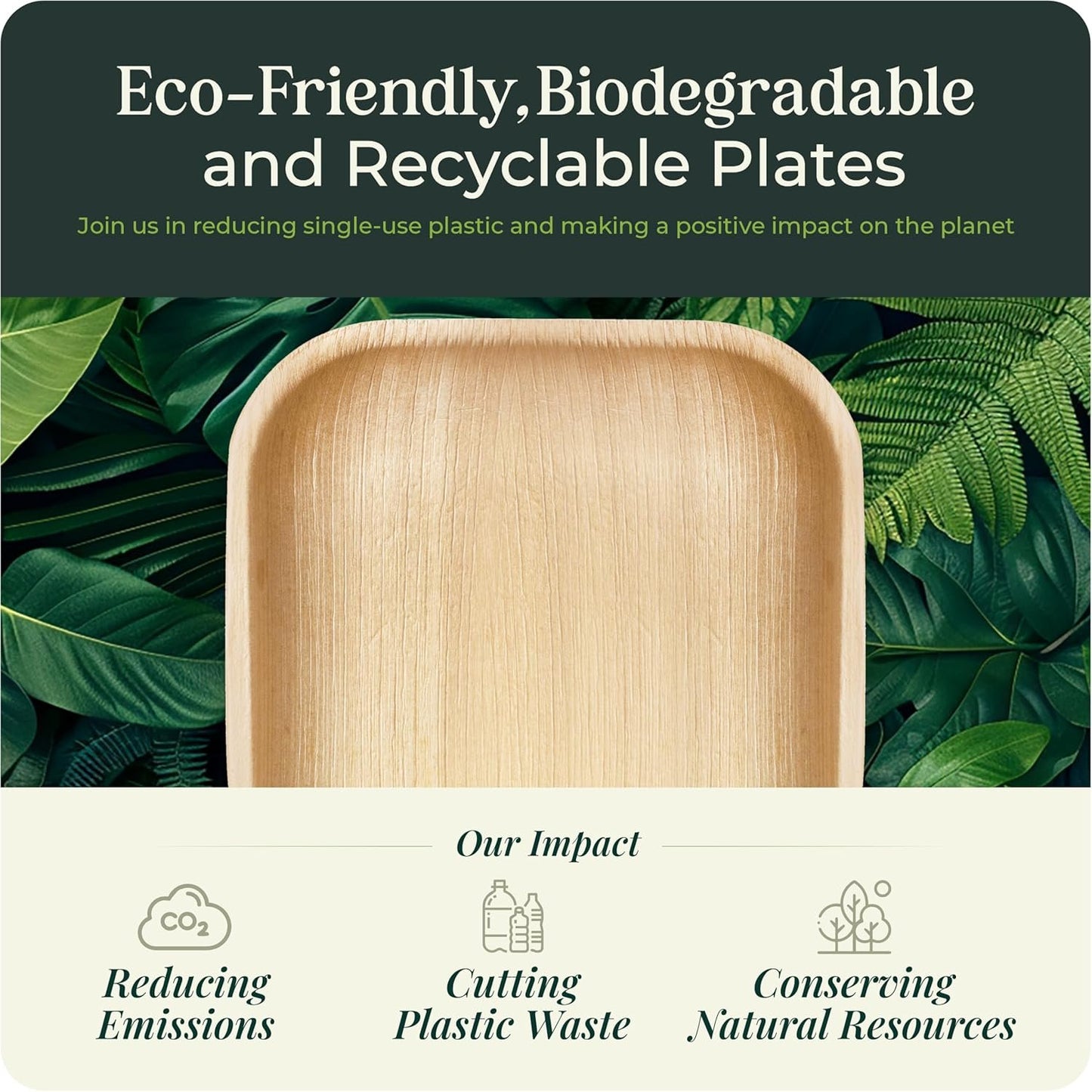 Palm Leaf Plates Bamboo Paper Plates Disposable 10 Inch & 7 Inch Bulk Party Pack Eco Compostable Biodegradable Wooden Plates Best Alternative To Plastic Paper Plates (50 pc)