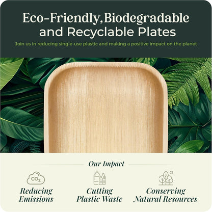 Palm Leaf Plates Bamboo Paper Plates Disposable 10 Inch & 7 Inch Bulk Party Pack Eco Compostable Biodegradable Wooden Plates Best Alternative To Plastic Paper Plates (50 pc)