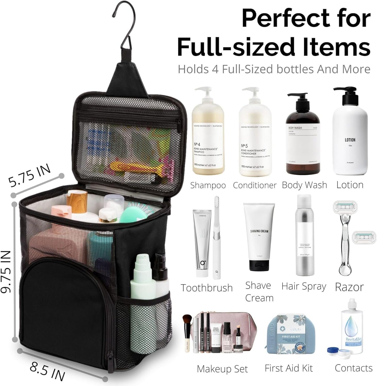 TERRA HOME Original Portable Shower Caddy For College Dorms - Foldable Mesh Tote - Dorm Room Essentials - Durable Hanging Travel Shower Bag - Perfect for College Students, Men, Women (Black)