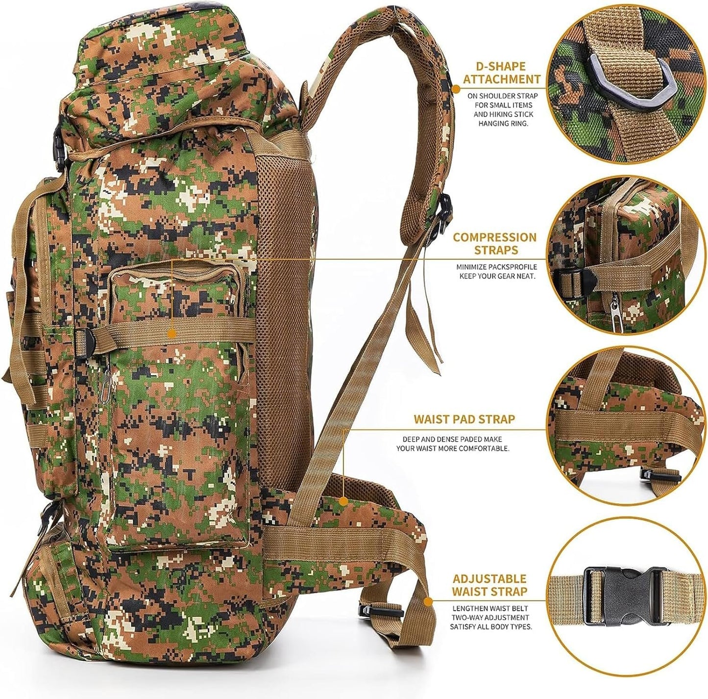 Uandhome Military Tactical Backpackï¼Œ80L Travel Trekking Rucksack for Men Large Waterproof Hiking Backpack Molle Bag for Hiking Outdoor Camping Trekking Hunting