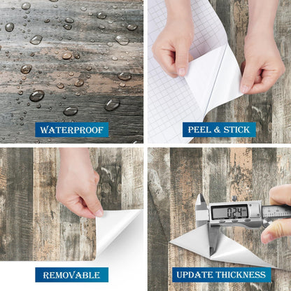 FunStick Wood Effect Adhesive Paper for Grey Table Wood Wallpaper Panel Wall Sticker Bedroom Kitchen Grey Adhesive Film for Furniture Wood Panel 30 cm x 5 m