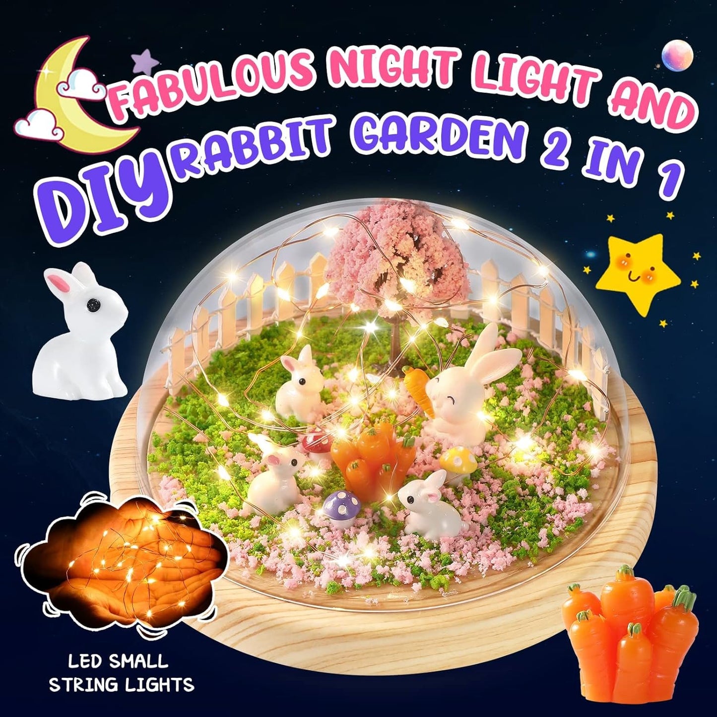 Make Your Own Night Light,Rabbit DIY Kits for Girls,Bunny Toys for Kids Ages 4-8,Arts and Crafts Lamp Project for Girls(USB Upgrade Edition),Gifts for 4 5 6 7 8 9 10 Year Old Girl with Greeting Card