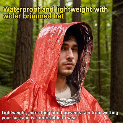 Davonpha Emergency Poncho with Mylar Lined Hood, Reflective, Thickened Double Sided, 90% Heat Retention, Orange, Ultralight Outdoor Survival Blanket for Men, Women, Adults, Camping, Hiking