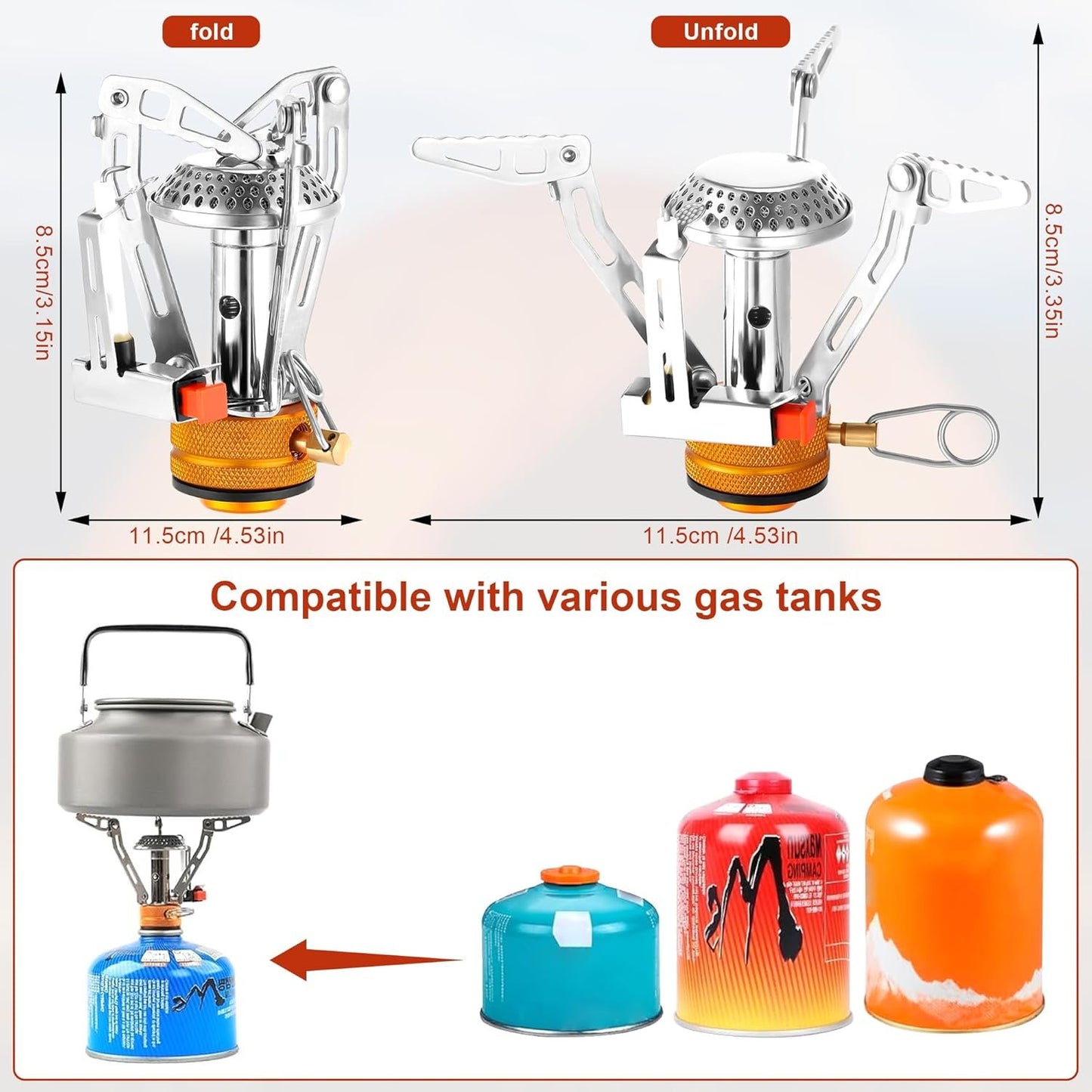 Camping Stove Portable, Windrpoof Camp Stove, Compact Gas Stove, Backpacking Stove with Carry Case, Propane Stove Camping Burner, Propane Burner, Lightweight Hiking Gear for Outdoor, Picnic, Travel
