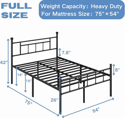 FDLOGW 18 in High Metal Full Size Bed Frame with Headboard & Footboard, Platform Bed Frame Full Size Mattress Foundation, No Box Spring Needed, Easy Assembly, Heavy Duty