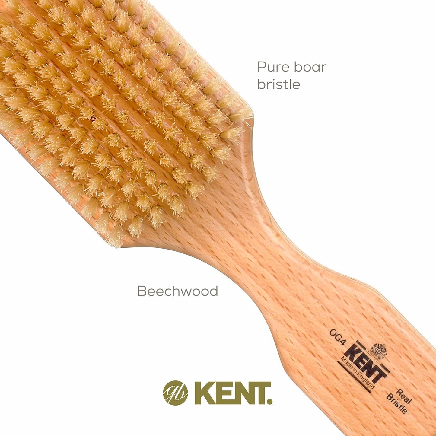 Kent OG4 Rectangular Beachwood Gentlemen's Hair and Facial Brush for Beard Care, Exfoliating Natural Boar Bristle for Men's Grooming, Hair Care, and Beard Straightener