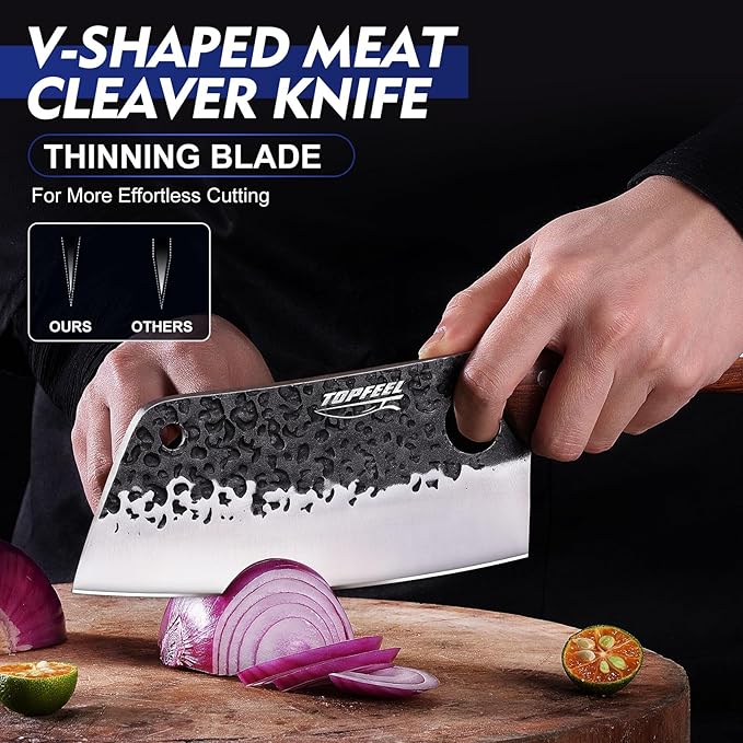 4PCS Meat Cleaver Set -Heavy Duty Bone Chopper & Meat Cleaver & Viking Knife & Slicing Knife, Chef Knives Set for Home Kitchen,Camping, BBQ Knives Gift for Men
