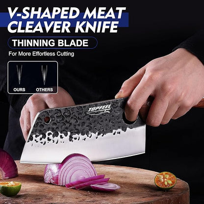 4PCS Meat Cleaver Set -Heavy Duty Bone Chopper & Meat Cleaver & Viking Knife & Slicing Knife, Chef Knives Set for Home Kitchen,Camping, BBQ Knives Gift for Men