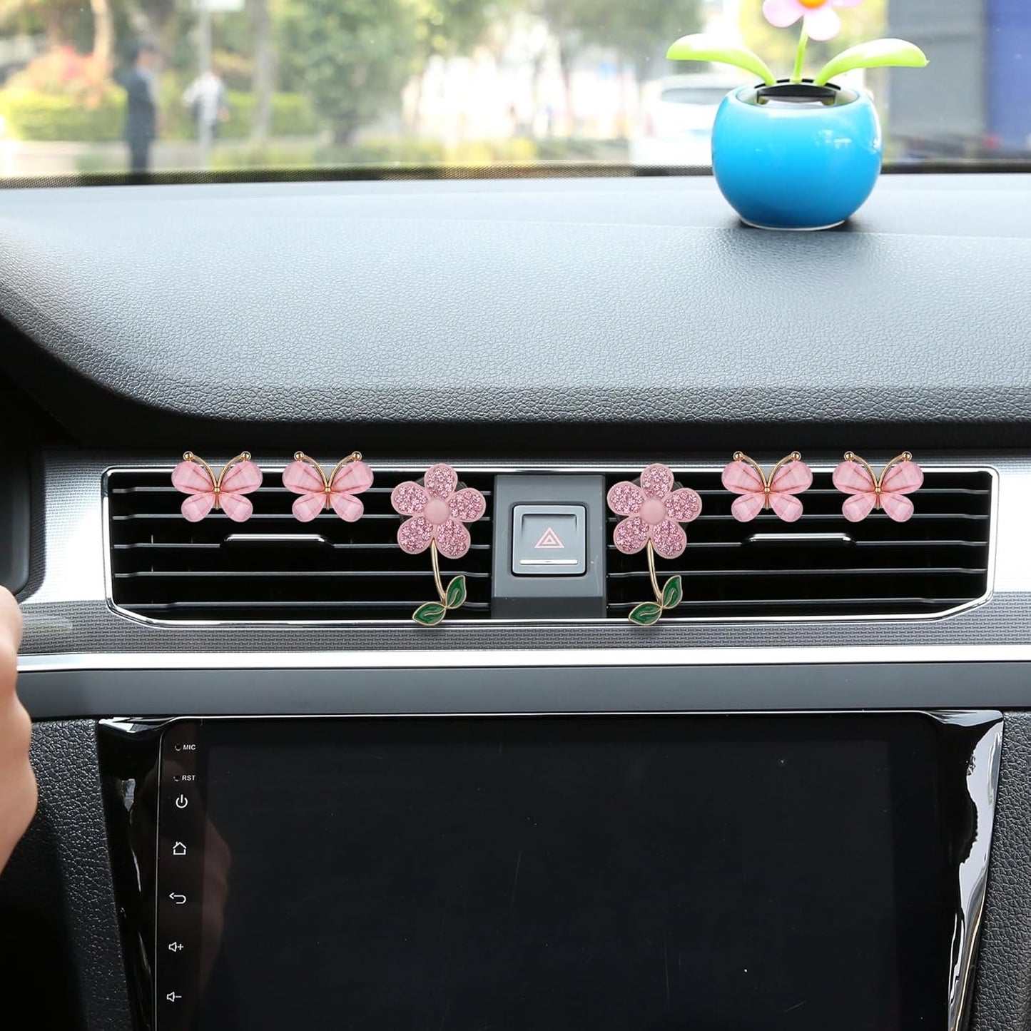 Biiange 6Pcs Bling Butterfly Daisy Air Vent Clips, Flower Car Air Vent Diffuser, Freshener with Butterfly Clip, Cute Decoration Car Interior Decor Bling Accessories for Women (Pink)