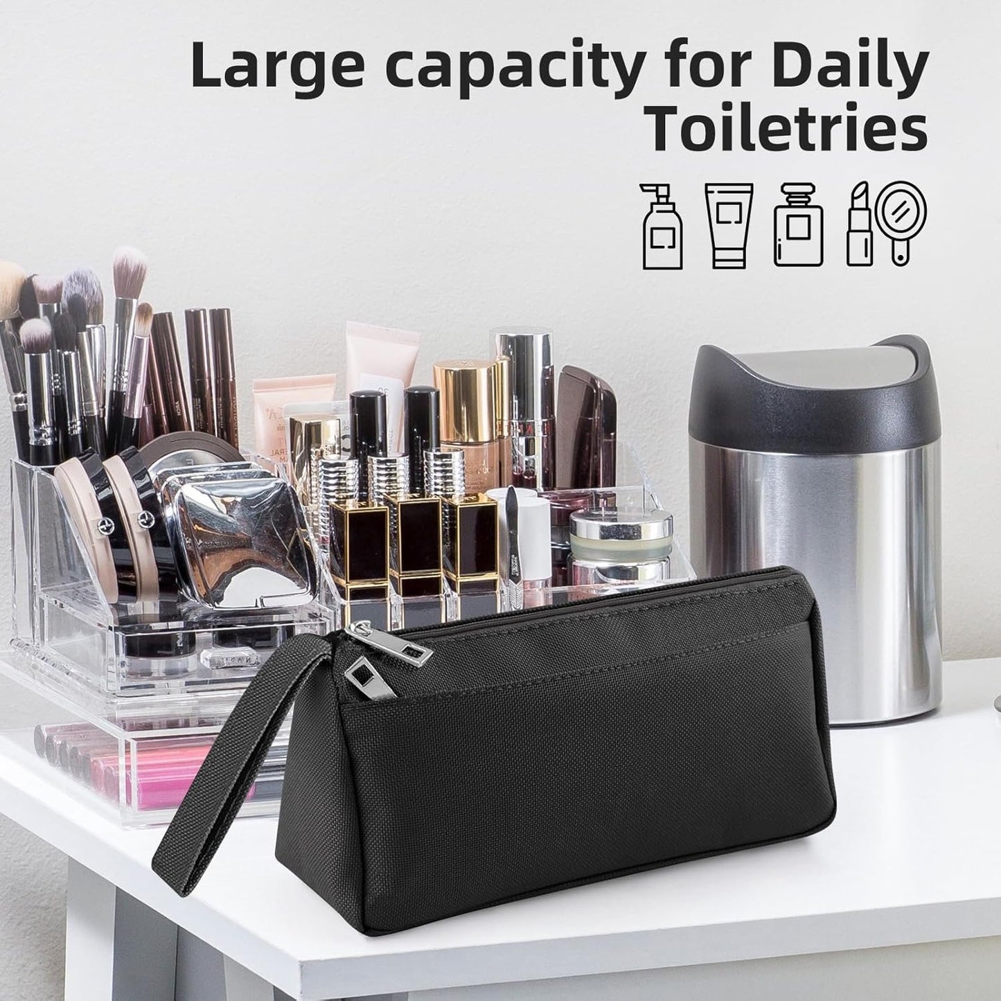 Vnezakl Travel Toiletry Bag for Women and Men Makeup Bag Shaving Bag Water-Resistant Hanging Double Compartments Organized for Toiletries Accessories Stationery Storage Bags