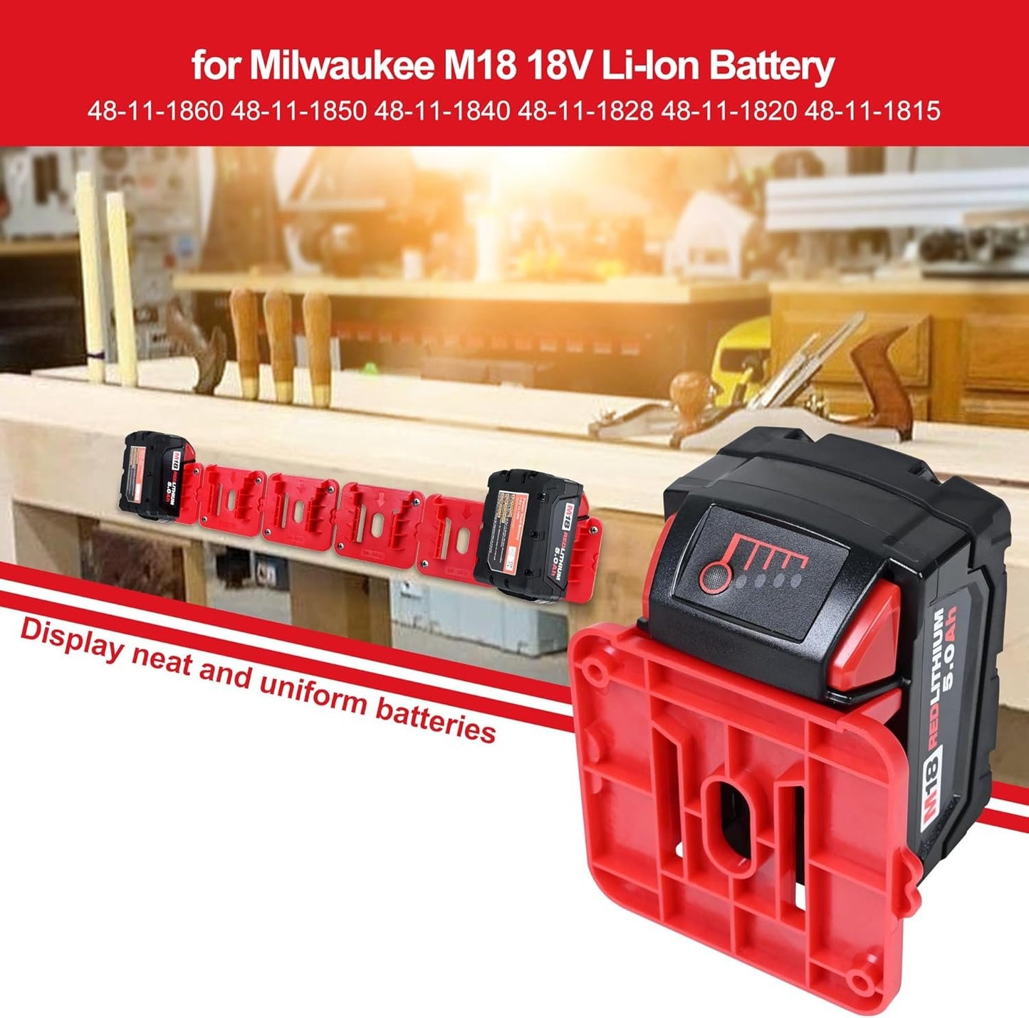 GIPFTYAG 12 Pack Battery Holder for Milwaukee M18 18V Battery Mounts Dock Holder Fit for M18 48-11-1815 48-11-1828 48-11-1850 48-11-1860 (w/24 Screws, No Battery)