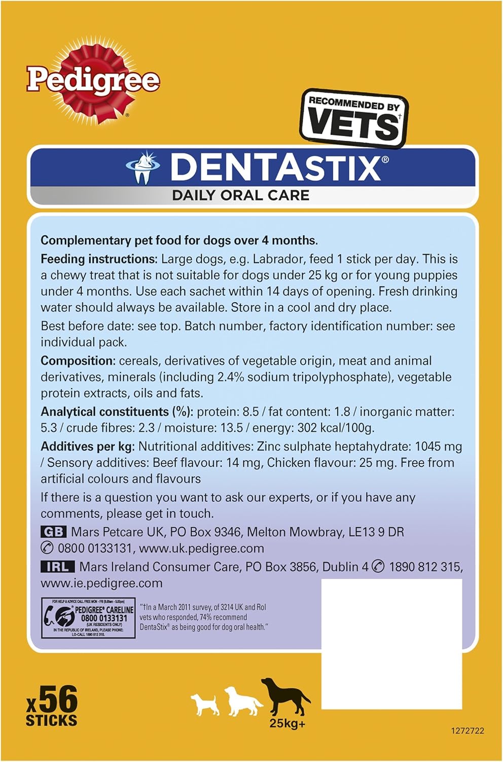 Pedigree Dentastix Daily Oral Care Dental Chews Large Dog 56 Sticks 8 x 270 g