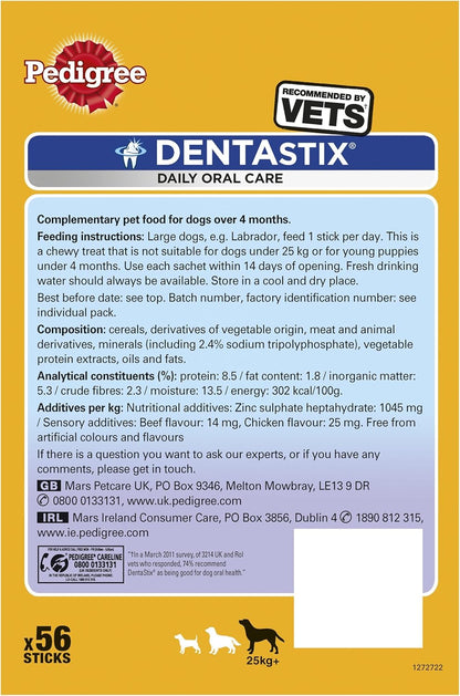 Pedigree Dentastix Daily Oral Care Dental Chews Large Dog 56 Sticks 8 x 270 g