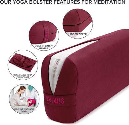 Simian Yoga Bolster Pillow Premium Meditation Bolsters Supportive Rectangular Cushion with Skin-Friendly Velvet Cover Washable, Support Cushions Bolster Pillows for Restorative Yoga,Yin Yoga…