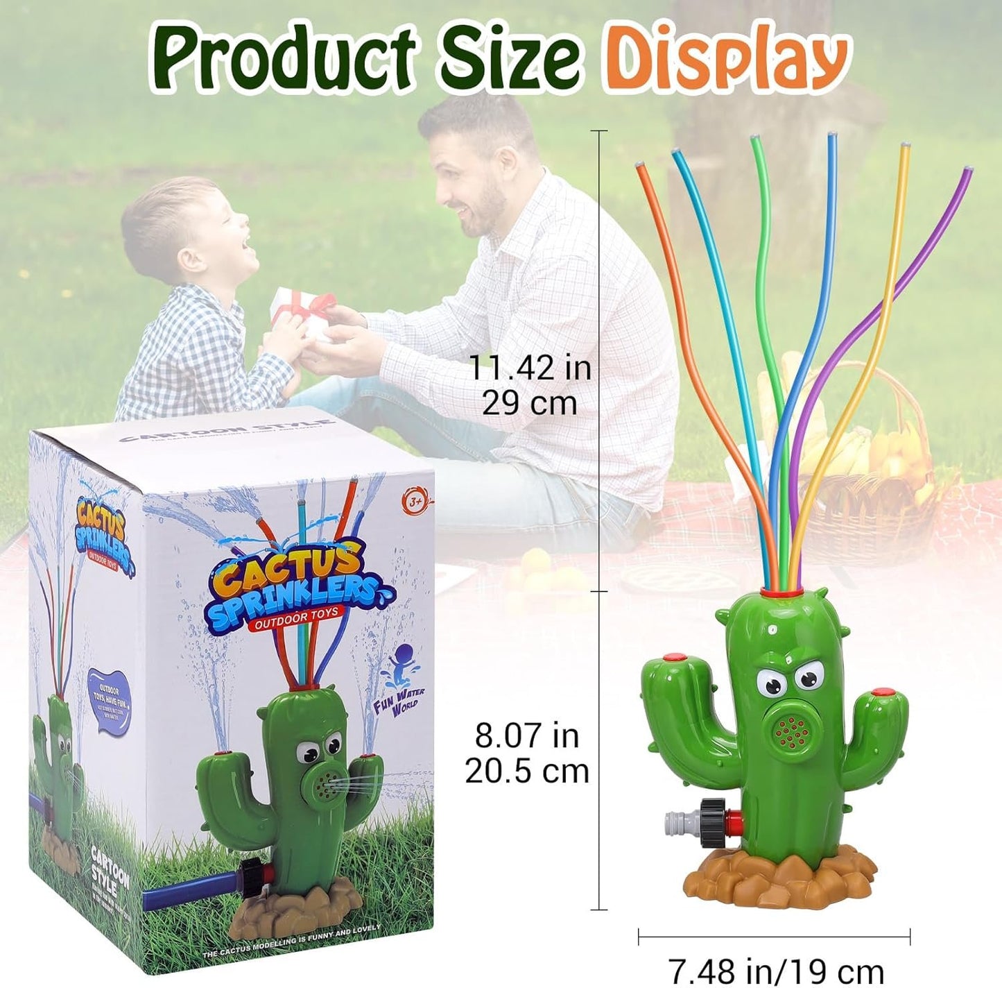 HeySplash Water Sprinkler Toy, Sprinkler for Kids Outdoor Play, Sprinkler Toy with 6 Wiggle Tubes, Outside Backyard Lawn Toys, Splashing Fun for 3-8 Year Old Boys Girls, Attach to Garden Hose, Cactus