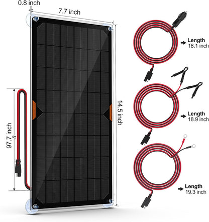OYMSAE 10W 12V Solar Panel Car Battery Charger Portable Waterproof Power Trickle Battery Charger & Maintainer for Car Boat Automotive RV with Cigarette Lighter Plug & Alligator Clip