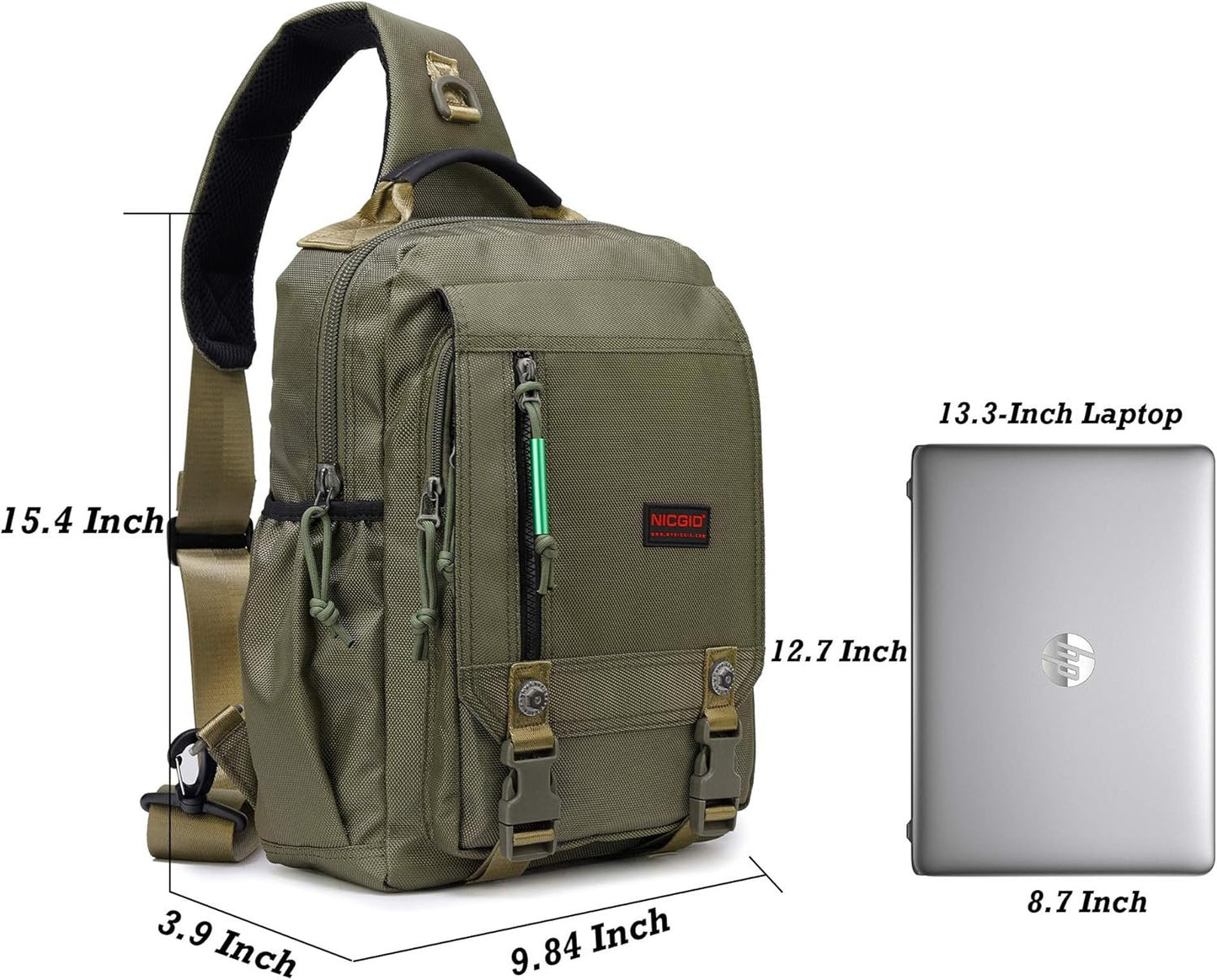 NICGID Sling Bags Chest Shoulder Backpacks, 13.3'' Laptop Backpack Crossbody Messenger Bag Travel Outdoor Men Women