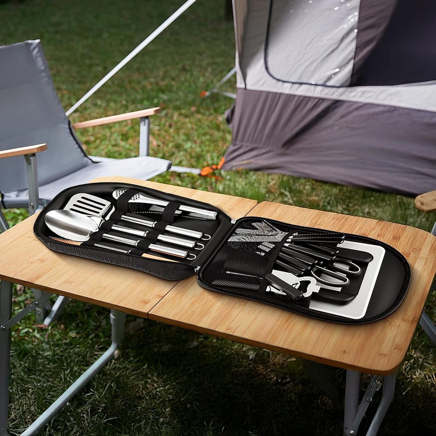 Camping Kitchen Accessories 27Pcs, Camping Kitchen Tools with Storage Bag, Outdoor Gadgets, Portable Camping RV Kitchen Set for Travel, Picnic, Camper, Party