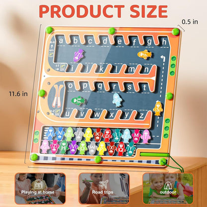 Magnetic Alphabet Letter Maze, Easter Basket Stuffers Gifts，Montessori Toys for 3+ Year Old, Wooden Puzzle Activity Board, Learning Educational Fine Motor Travel Toy for Toddlers Kids Boys Girls