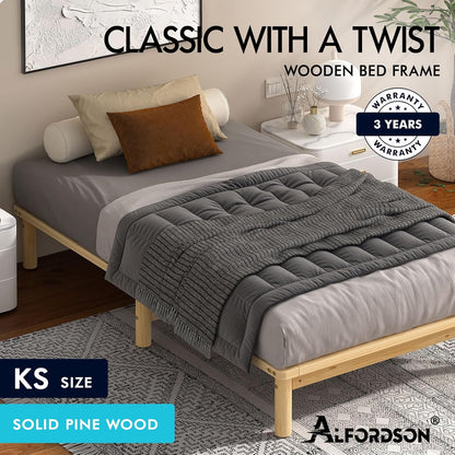 ALFORDSON King Single Bed Frame Wooden Bed Base with Timber Slats, Solid Pine Wood Mattress Base Platform Support, Bed Foundation with Storage Space, Home Bedroom Furniture, Basia Series in Oak