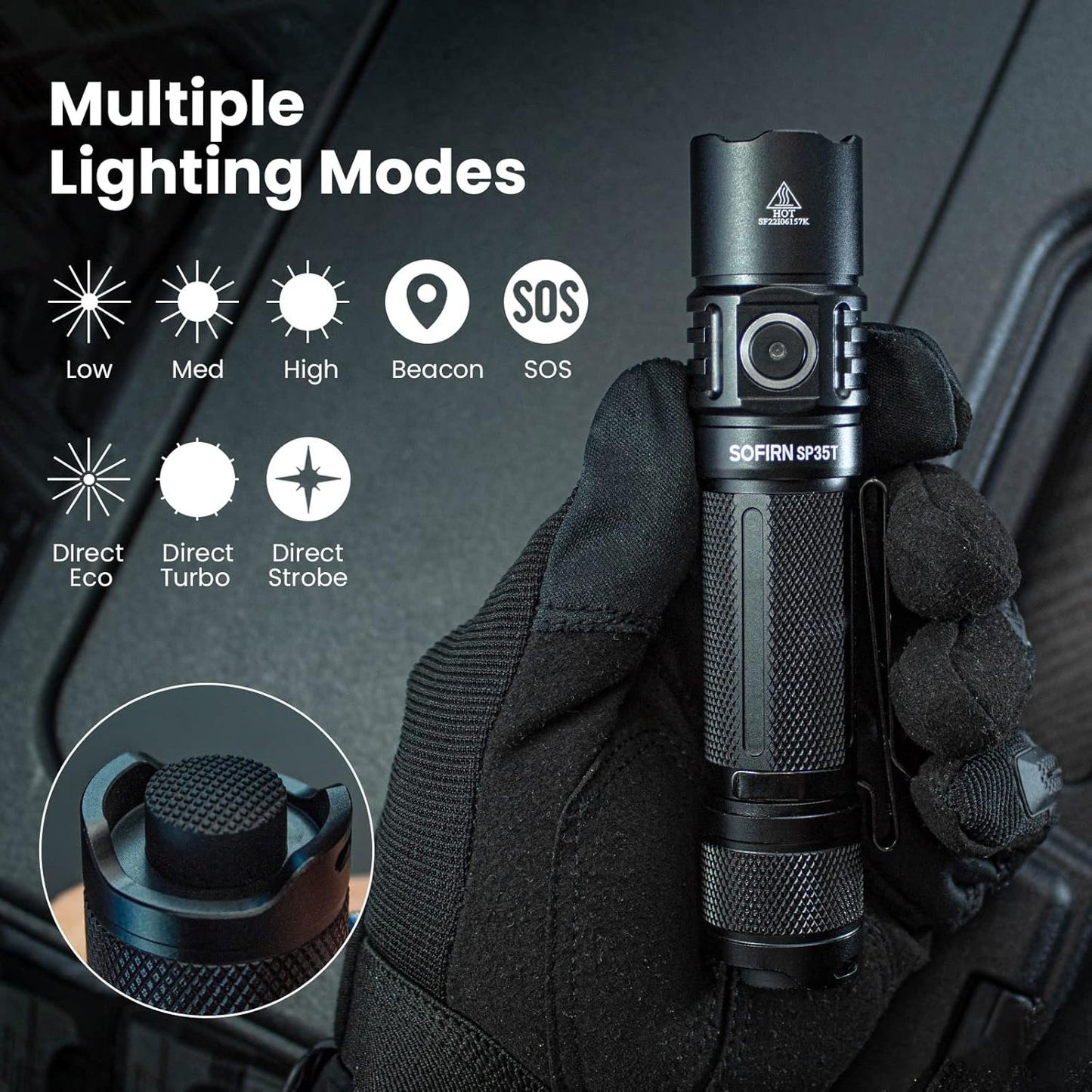sofirn SP35T Tactical Flashlight, 3800 Lumens Super Bright Pocket LED Torch Rechargeable with Dual Switch, IPX8 Water Resistance, EDC Flashlight for Camping, Hiking, Emergency