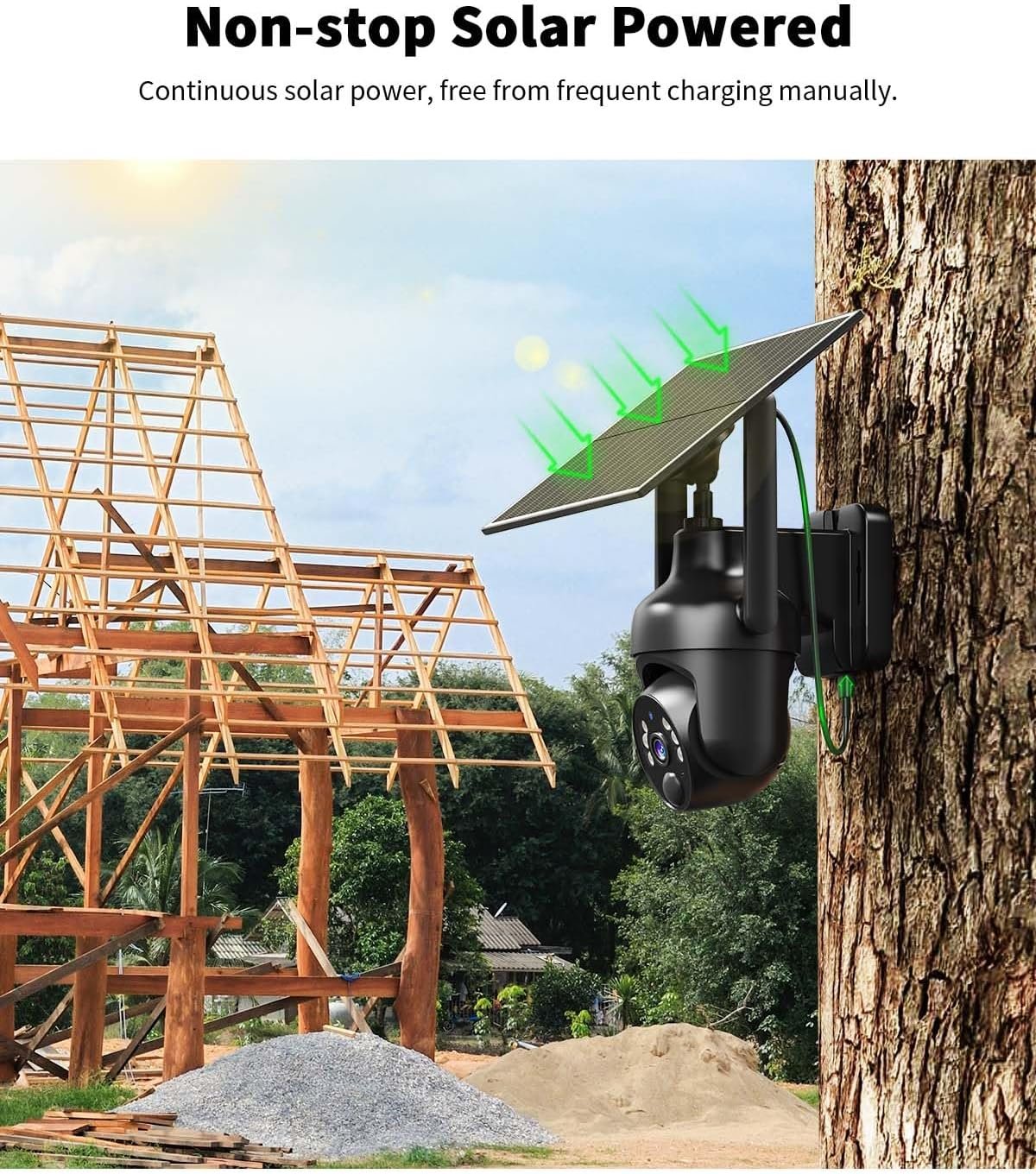 4G LTE Cellular Security Camera with Unlimited Data Plan, 2K Color Night Vision, 360° Live View, Motion Alerts, Remote Access, Solar No WiFi Security Camera for Outdoors (Jobsite, Farm etc.)