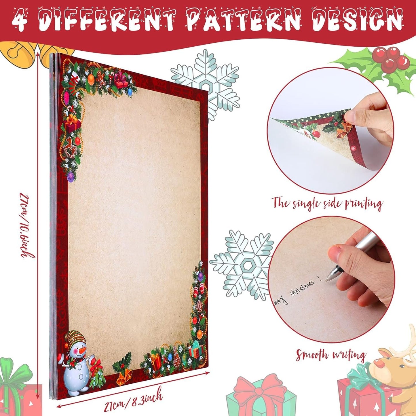 Teling 48 Sheets Christmas Stationery Printer Paper 8.5 x 11'' Letter Writing Paper Holiday Letterhead for Notes Greeting Cards Invitations Office School Printing(Vintage)