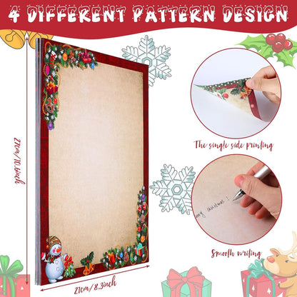 Teling 48 Sheets Christmas Stationery Printer Paper 8.5 x 11'' Letter Writing Paper Holiday Letterhead for Notes Greeting Cards Invitations Office School Printing(Vintage)