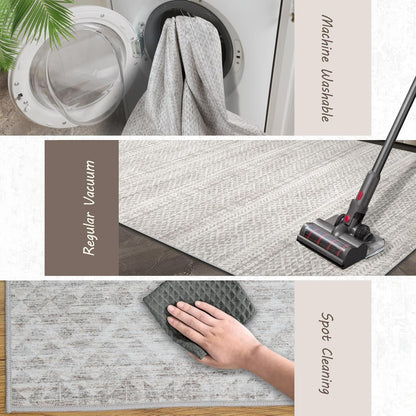 Fortsea 5'x7' Machine Washable Abstract Design Area Rug Machine Washable Area Rugs 5X7, Non Slip, Stain Resistant, Home Decor Living Room Area Rugs 5x7 (Grey Beige 5x7)…