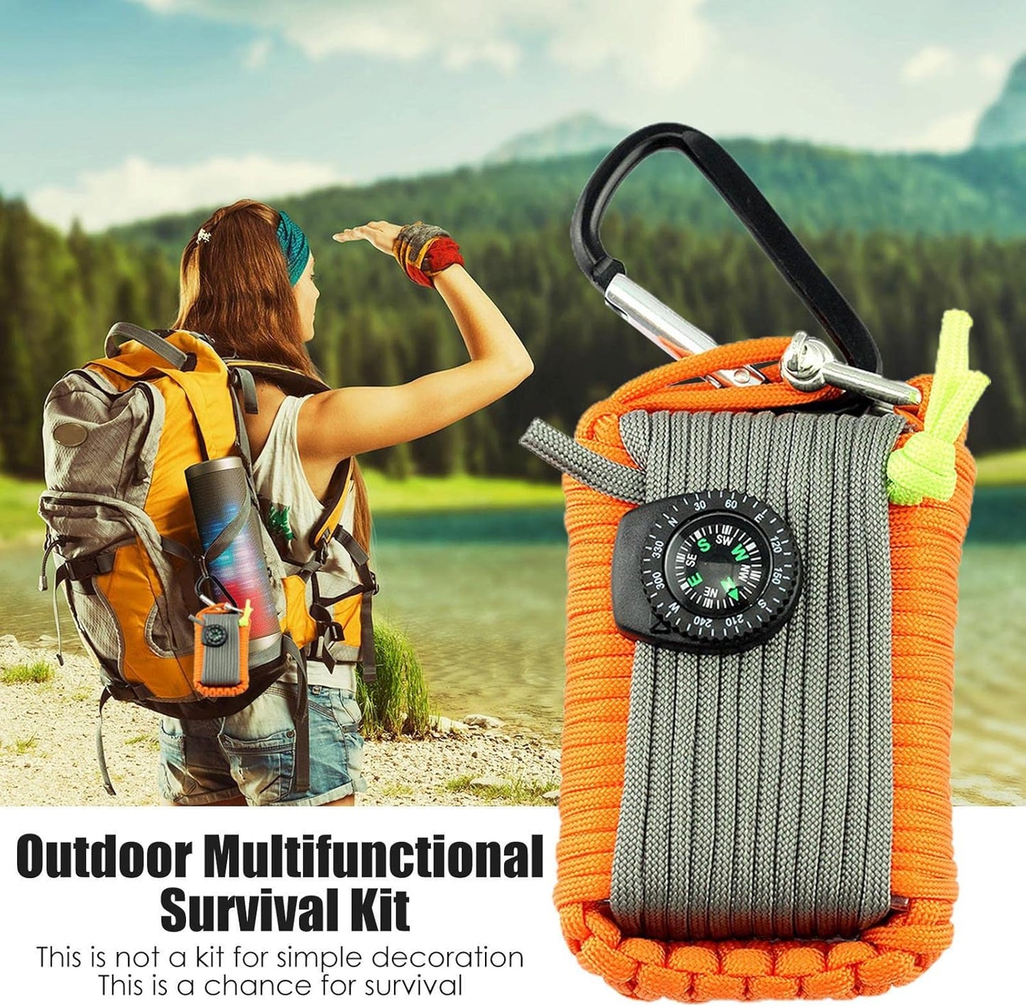 Camp Survival Kit | Survival Gear Equipment Tools - Hunting Fishing includes Saw, Paracord, Pin, Return Pin, Hiking Buckle Etc Shwing
