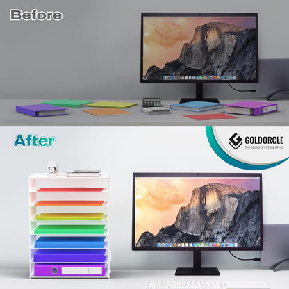 8 Tier Paper Letter Tray Organizer with Handles, Mesh Desk File Holder Storage Organization for Home School Classroom & Office (White)